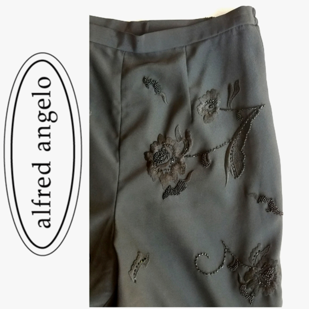 Floral Embroidered Chiffon Dress Pant